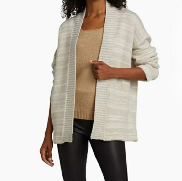 Saks Fifth Avenue Sequin Striped Cardigan Made in Italy Size M - Picture 1 of 10